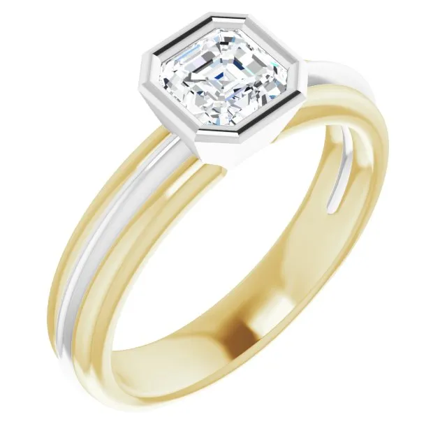 Cubic Zirconia Engagement Ring- The Aretha (Customizable Bezel-set Asscher Cut Solitaire with Grooved Band)