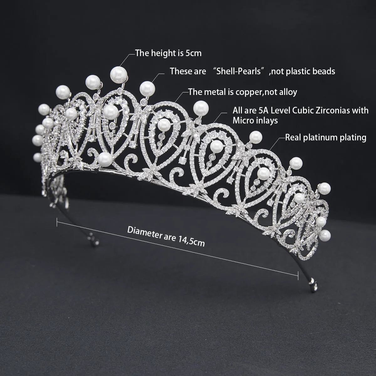 Cubic Zirconia Replica Spanish Loop Tiara for Wedding,Pearls Bride Tiara CH10387