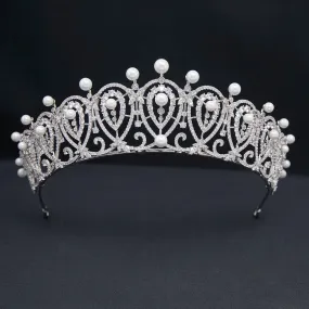 Cubic Zirconia Replica Spanish Loop Tiara for Wedding,Pearls Bride Tiara CH10387