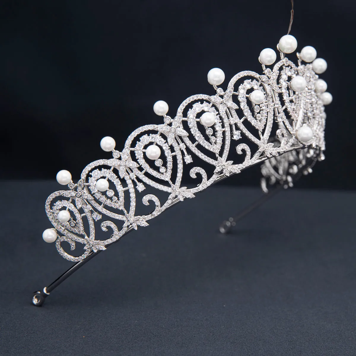 Cubic Zirconia Replica Spanish Loop Tiara for Wedding,Pearls Bride Tiara CH10387