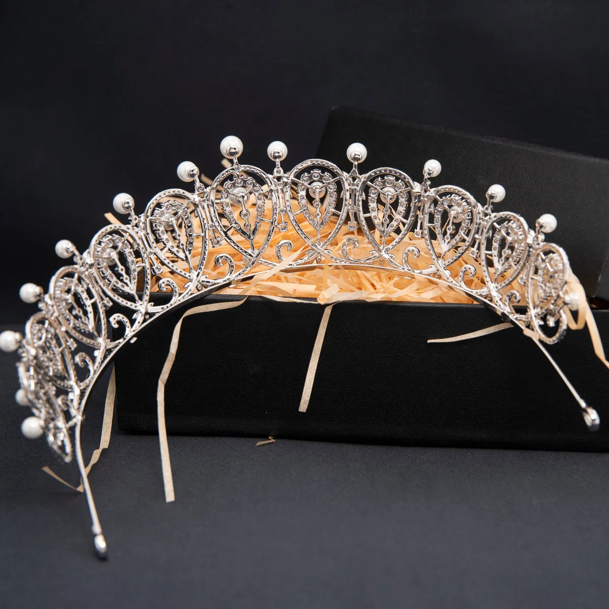 Cubic Zirconia Replica Spanish Loop Tiara for Wedding,Pearls Bride Tiara CH10387