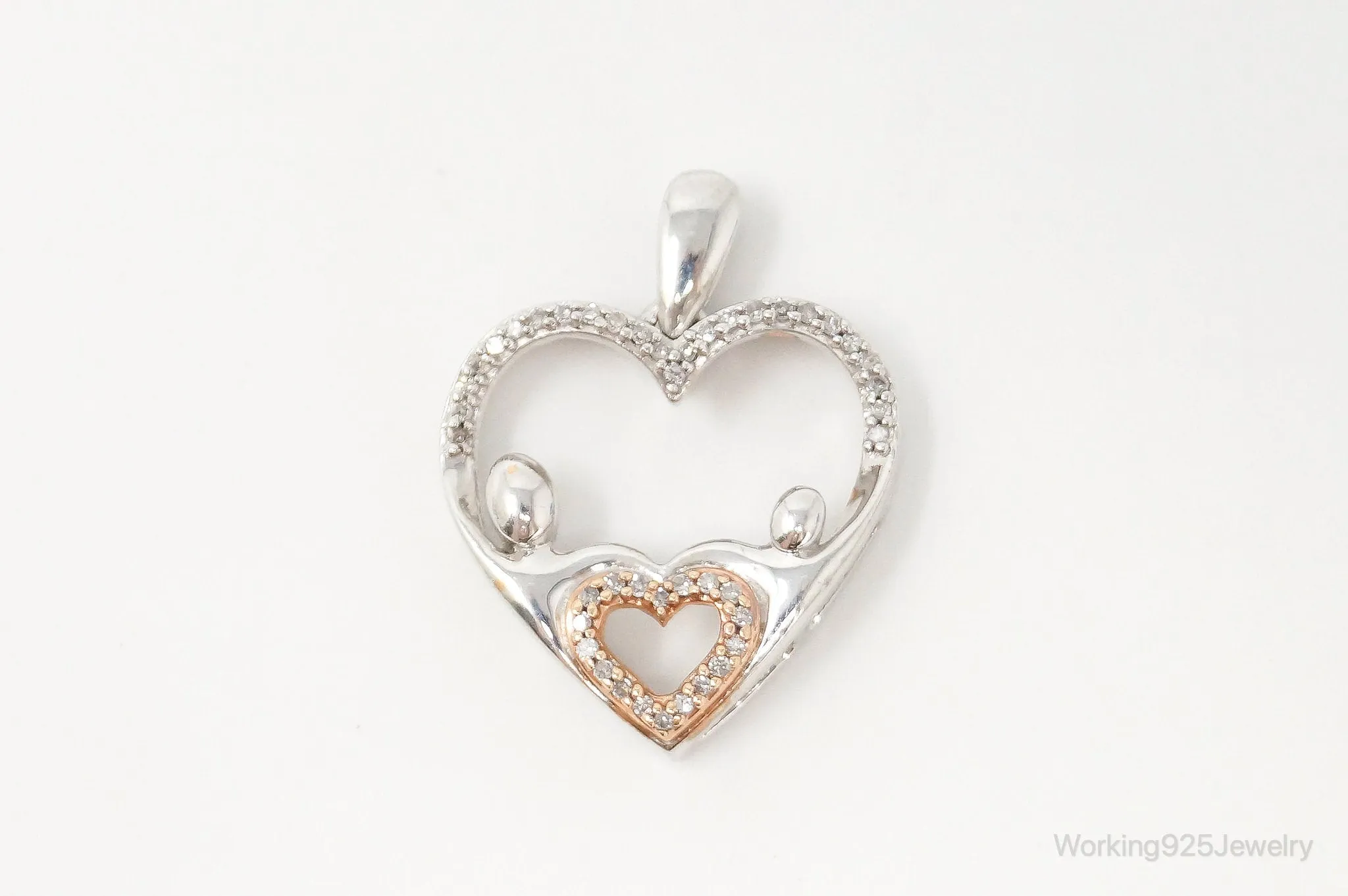 Cubic Zirconia Rose Gold Vermeil Sterling Silver Heart Necklace Pendant