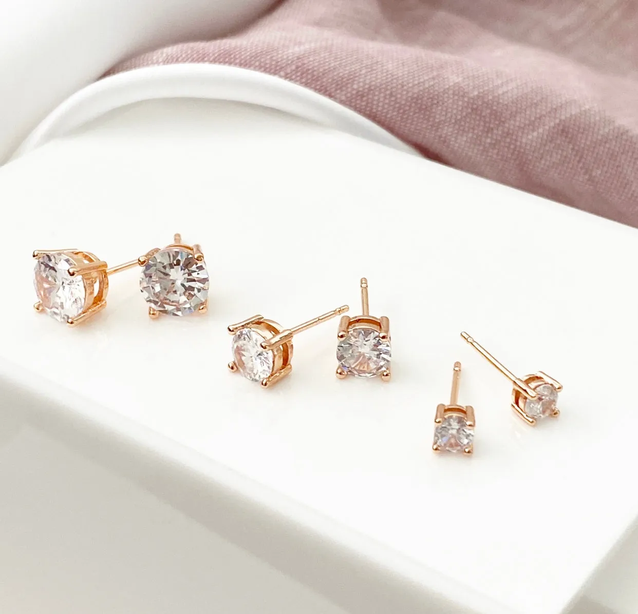 Cubic Zirconia Stud Rose Gold Earrings