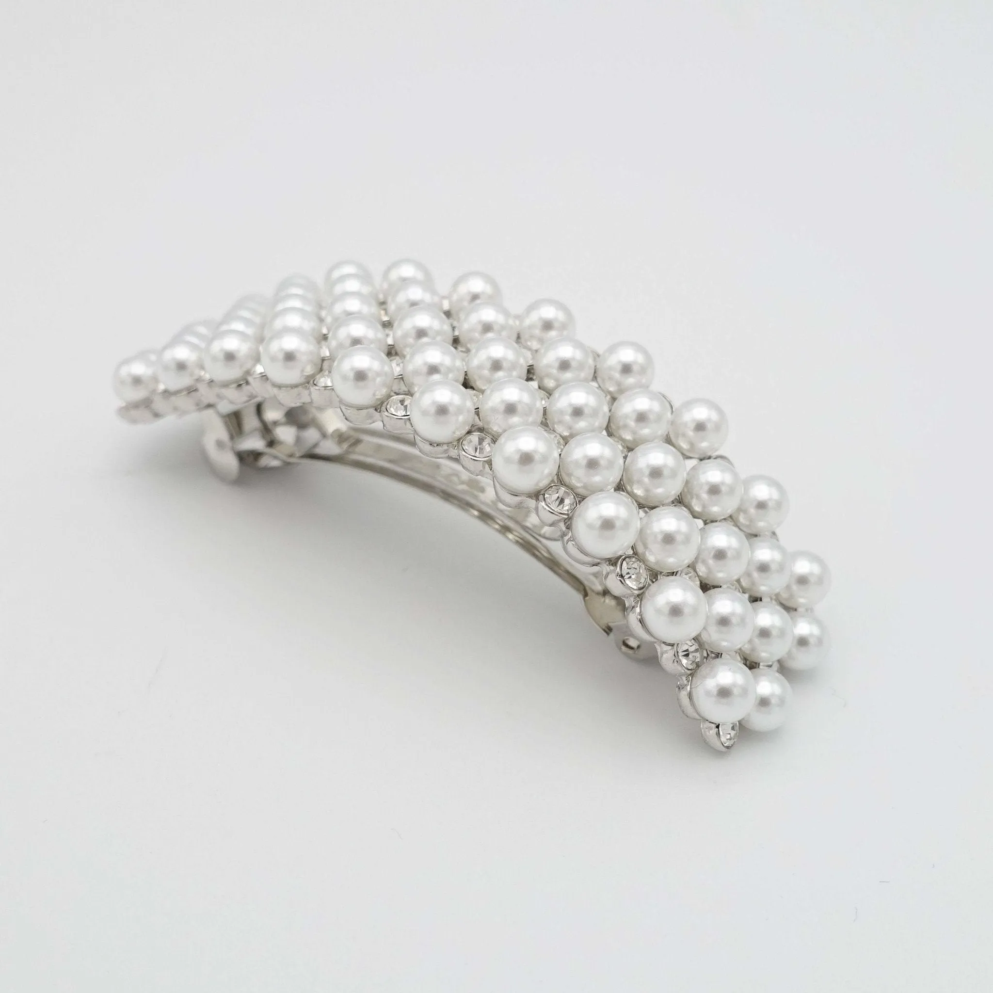 curved rhinestone pearl hair barrette embellished rectangle barrette hair accessory for women