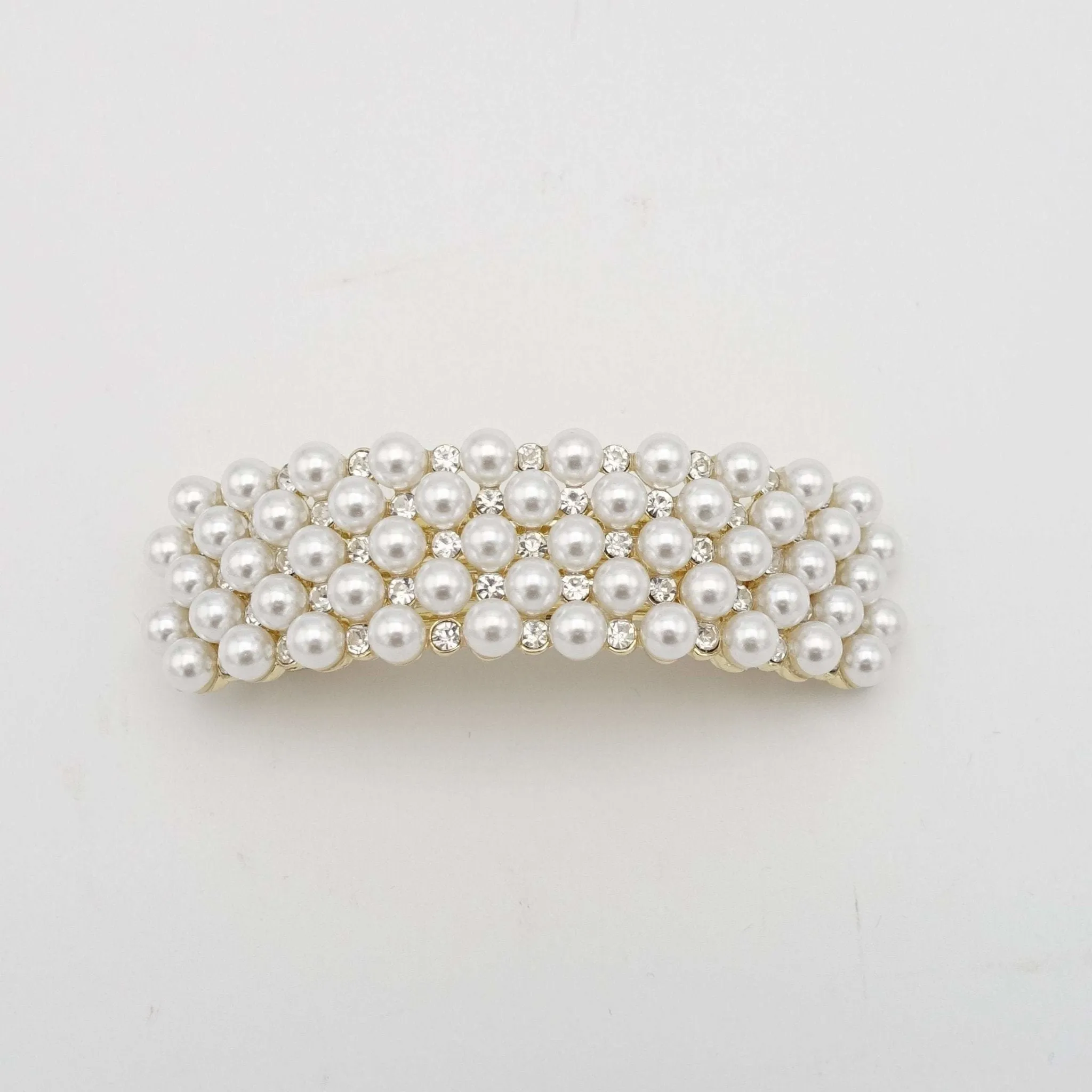 curved rhinestone pearl hair barrette embellished rectangle barrette hair accessory for women