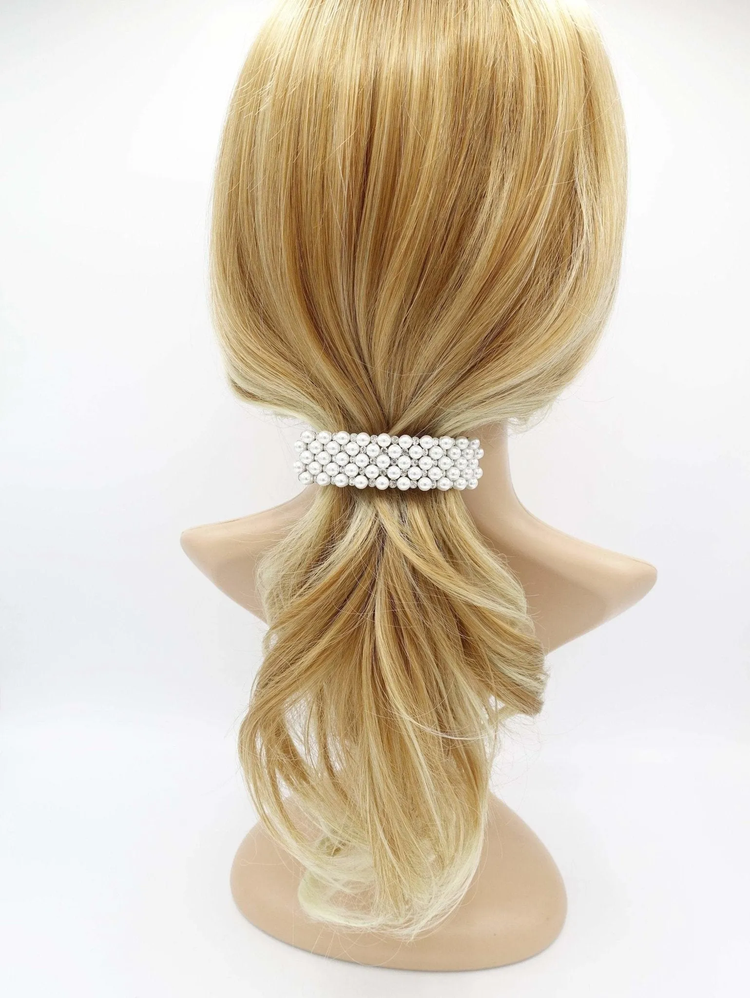 curved rhinestone pearl hair barrette embellished rectangle barrette hair accessory for women