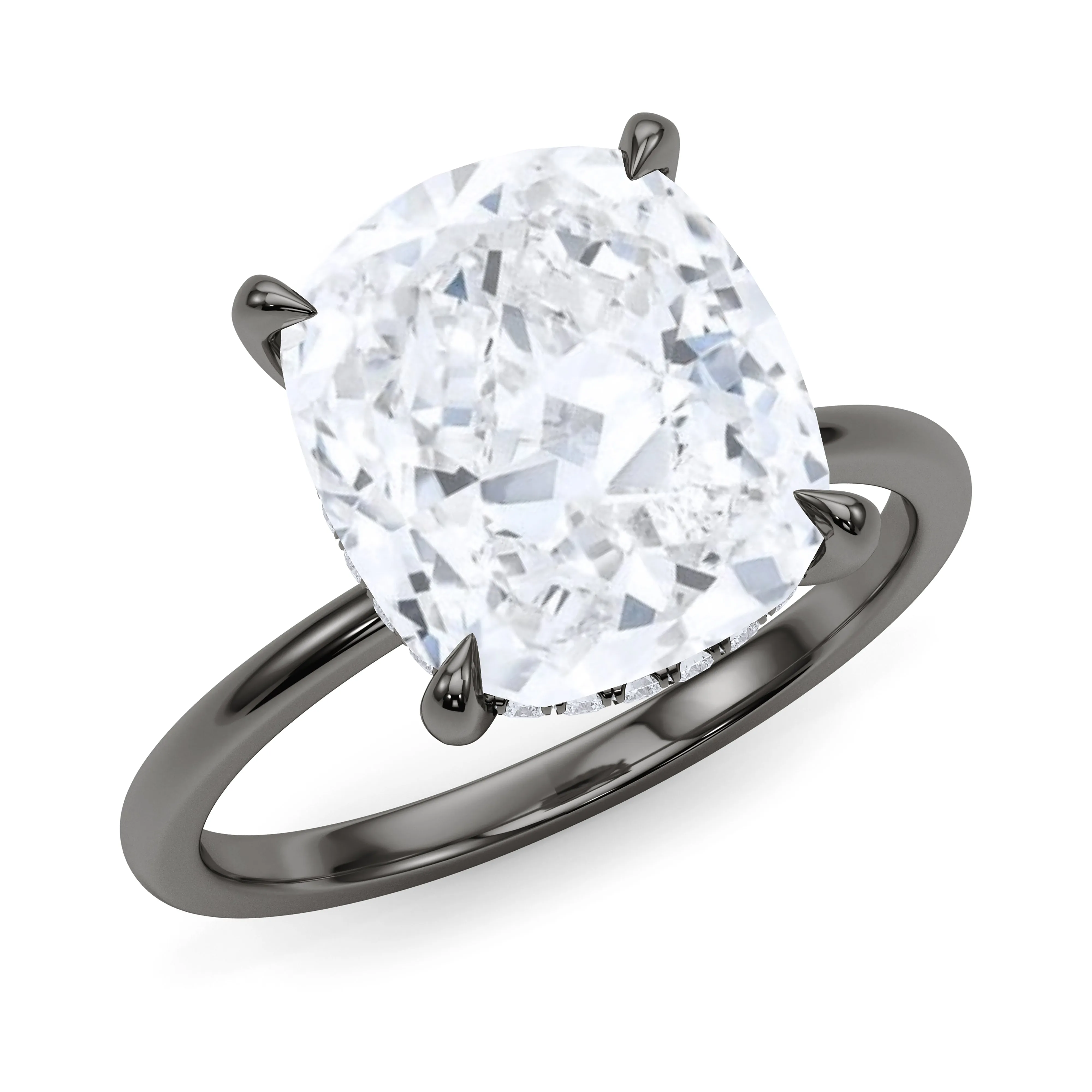 Cushion Cut Hidden Halo Diamond Ring