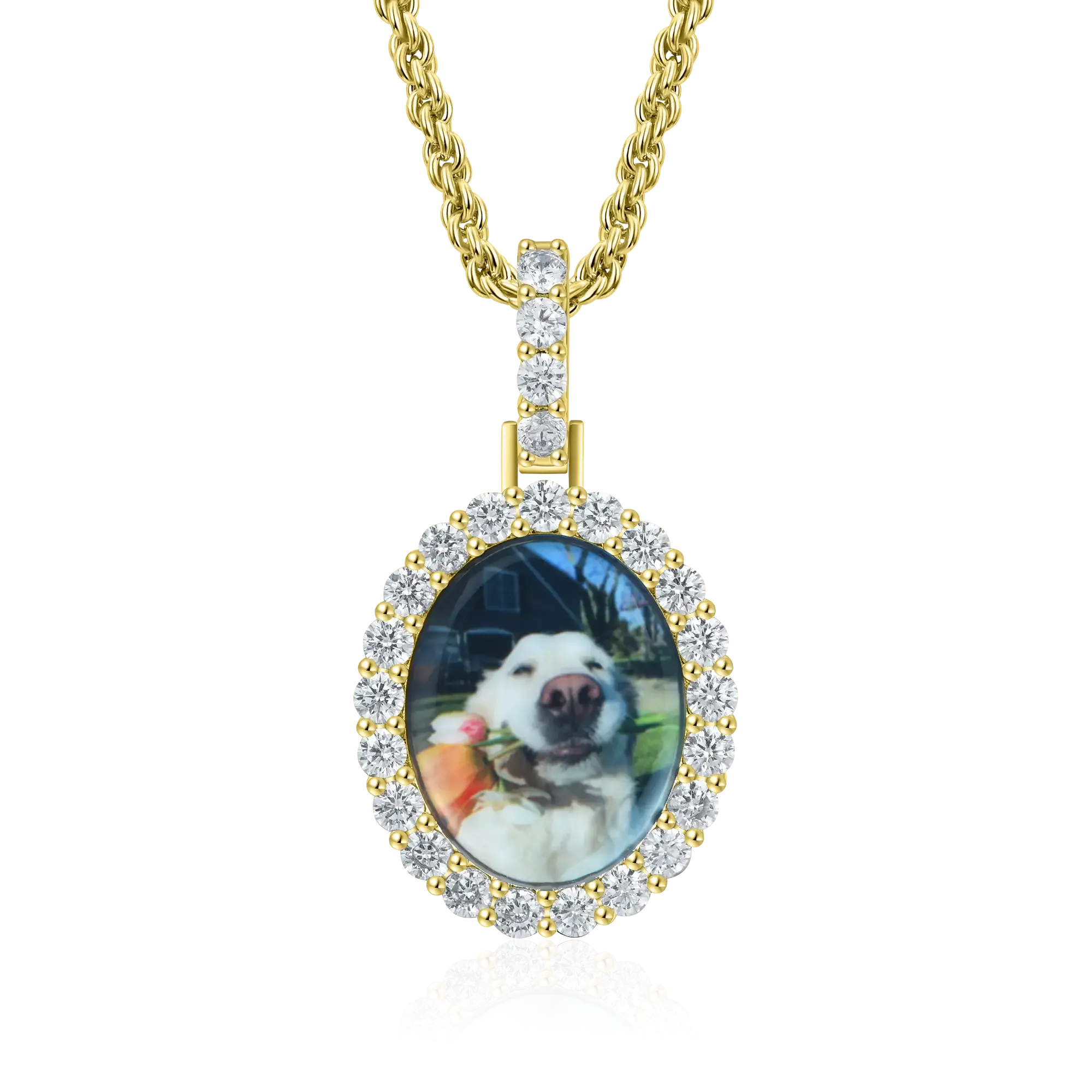 Custom Iced Oval Photo Pendant