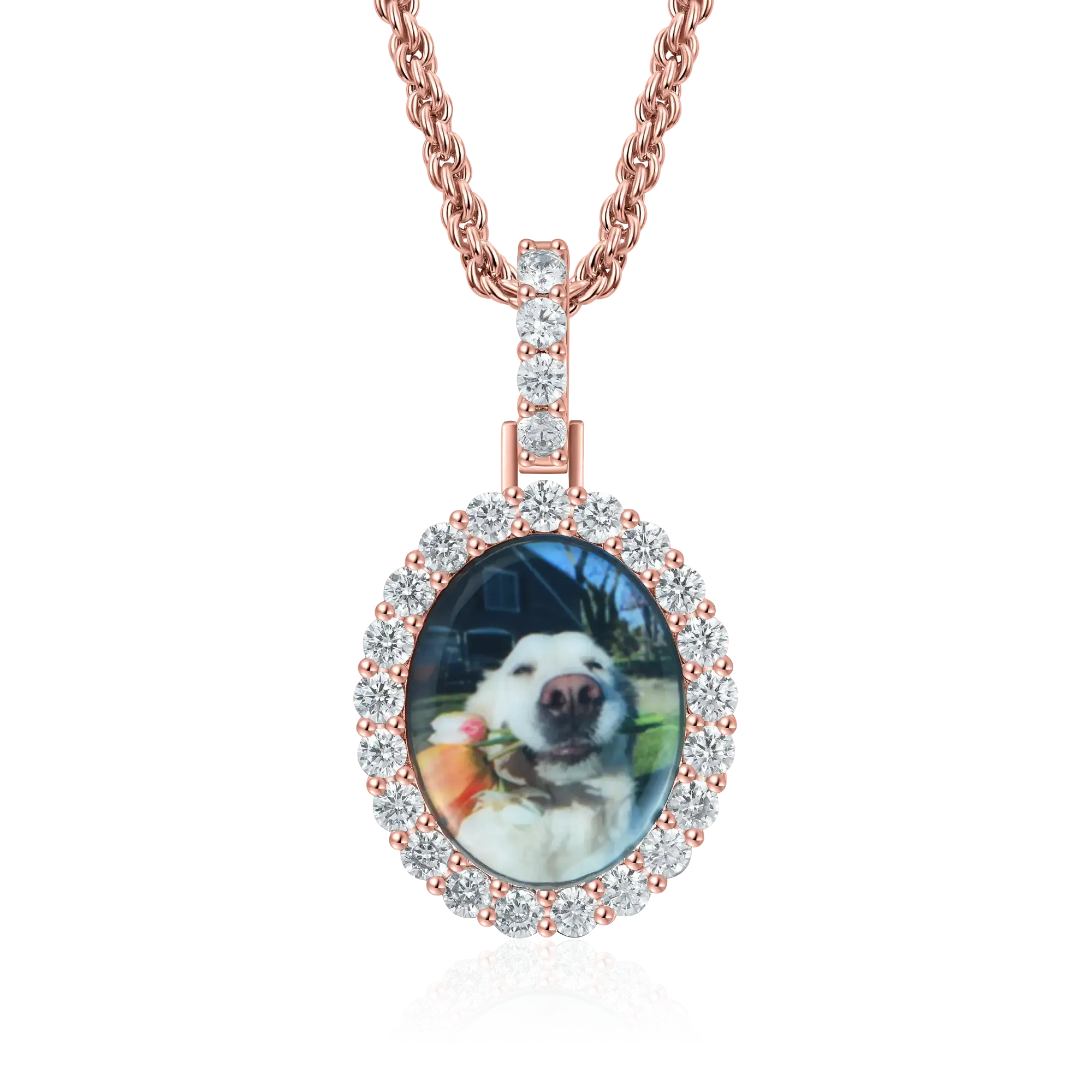 Custom Iced Oval Photo Pendant