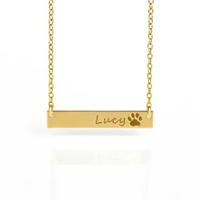 Custom Pet Name Necklace, Paw Print Bar Necklace