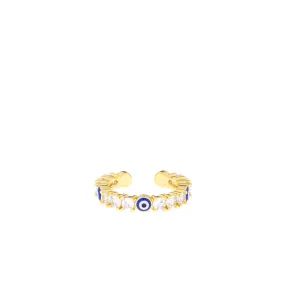 cz and evil eye thin adjustable ring