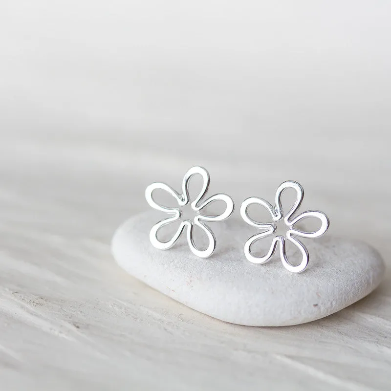 Dainty Sterling Silver Flower Stud Earrings, Simple Daisy