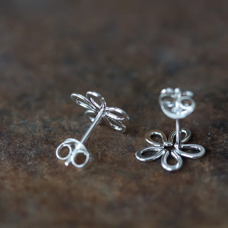 Dainty Sterling Silver Flower Stud Earrings, Simple Daisy