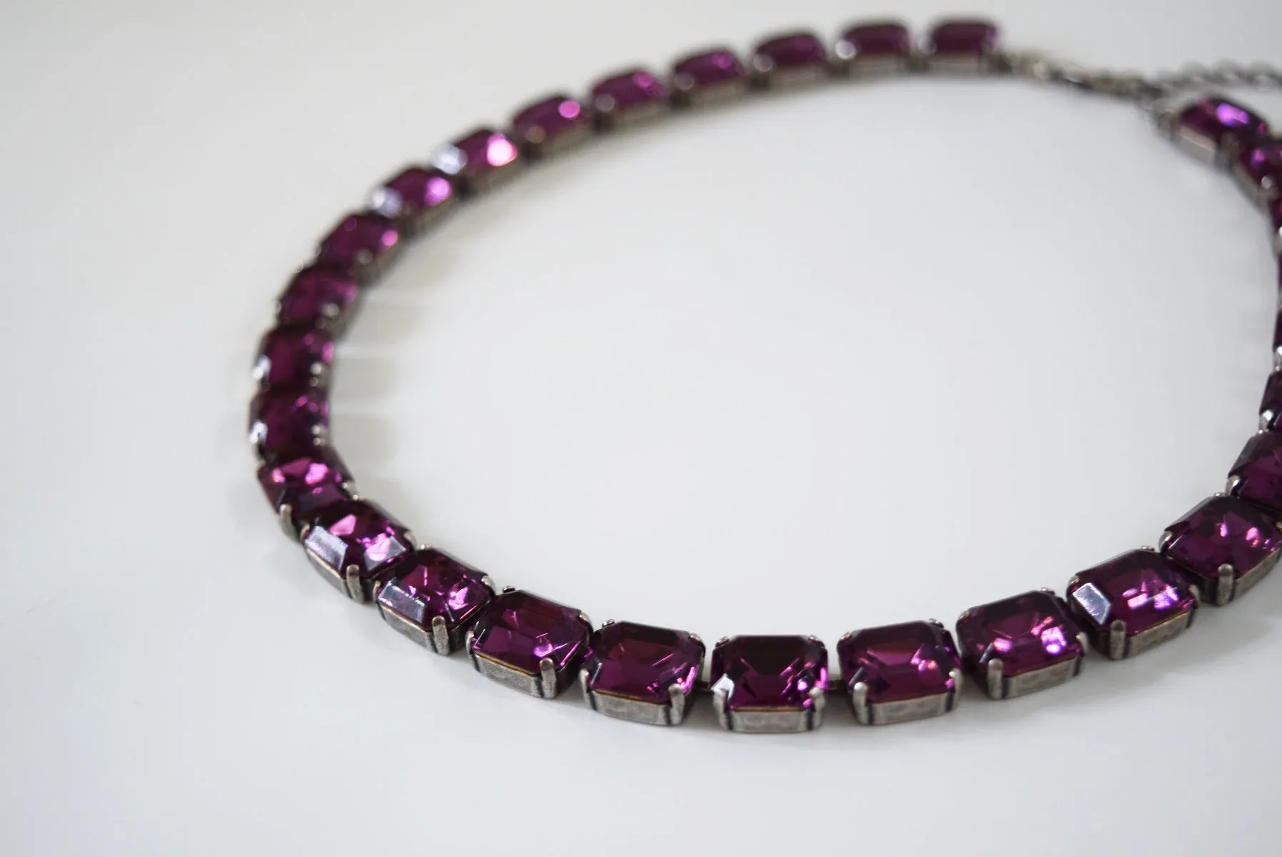 Dark Purple Crystal Collet Necklace - Small Octagon