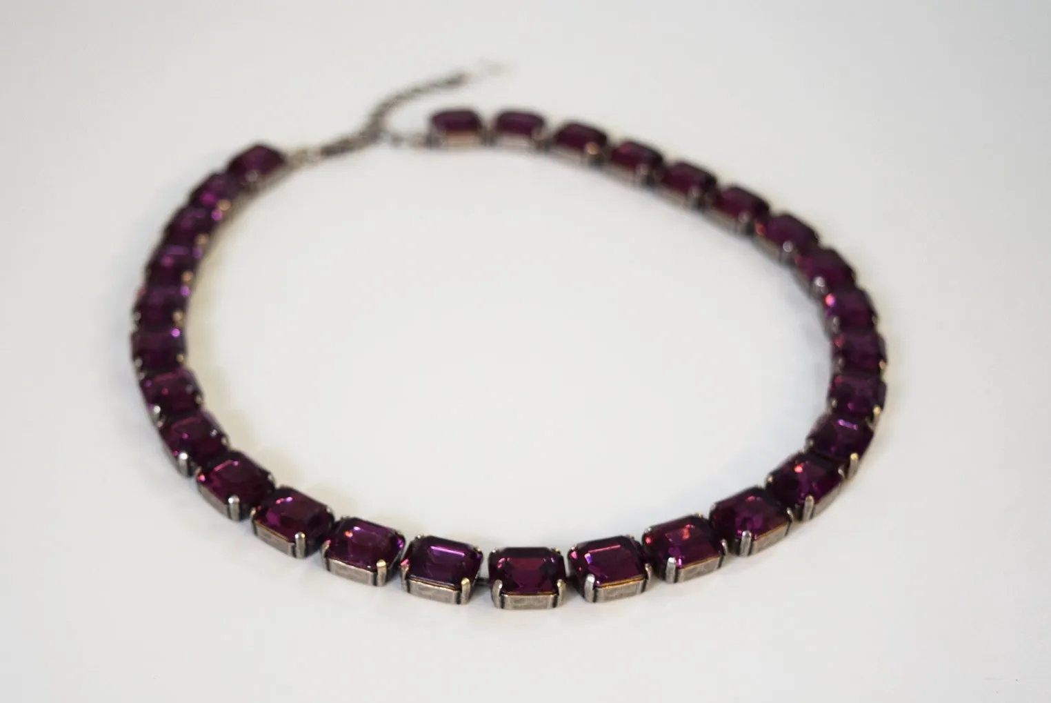 Dark Purple Crystal Collet Necklace - Small Octagon