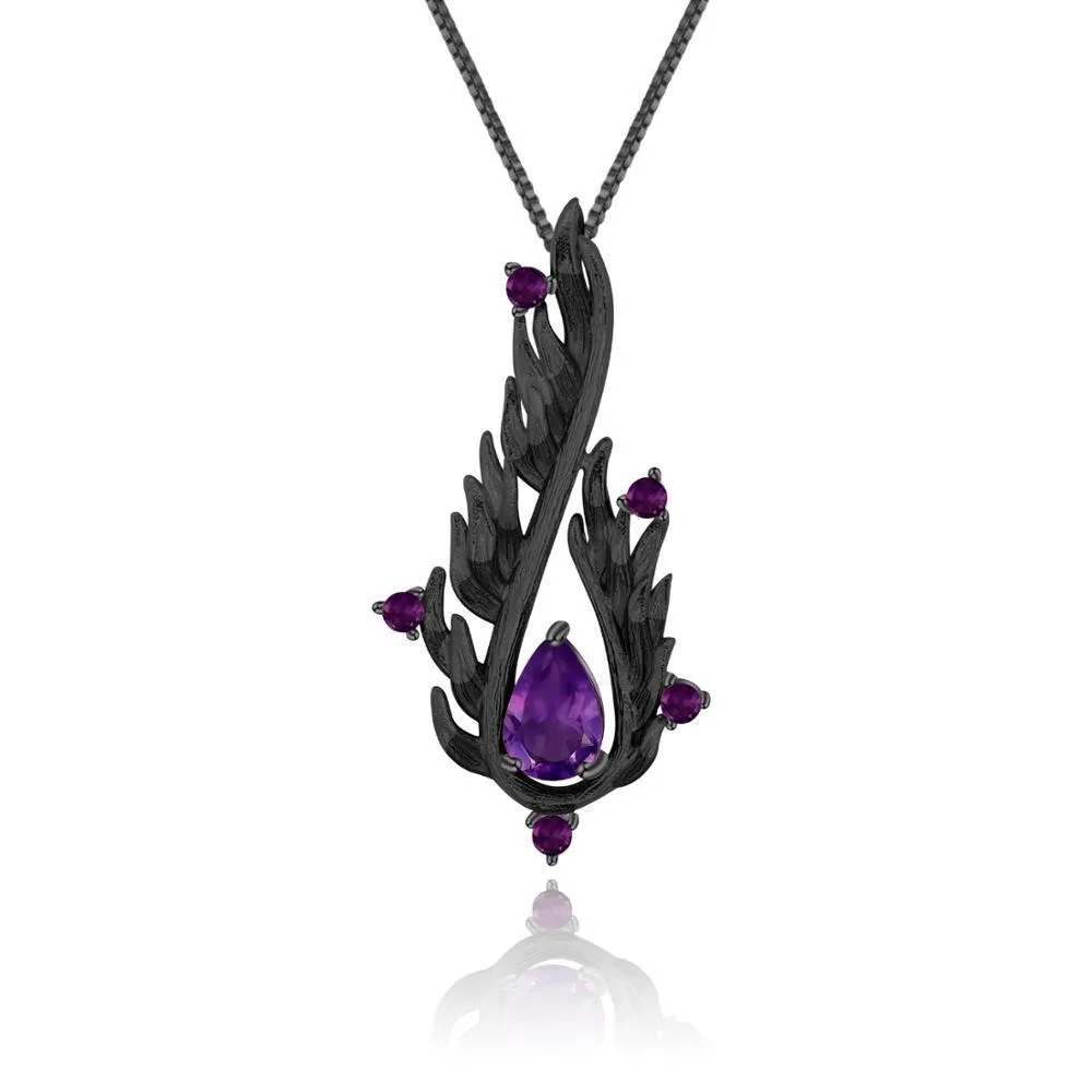 Designer High-grade Dark Retro Style Pendant- 925 Silver Natural Amethyst Pendant&Necklace!