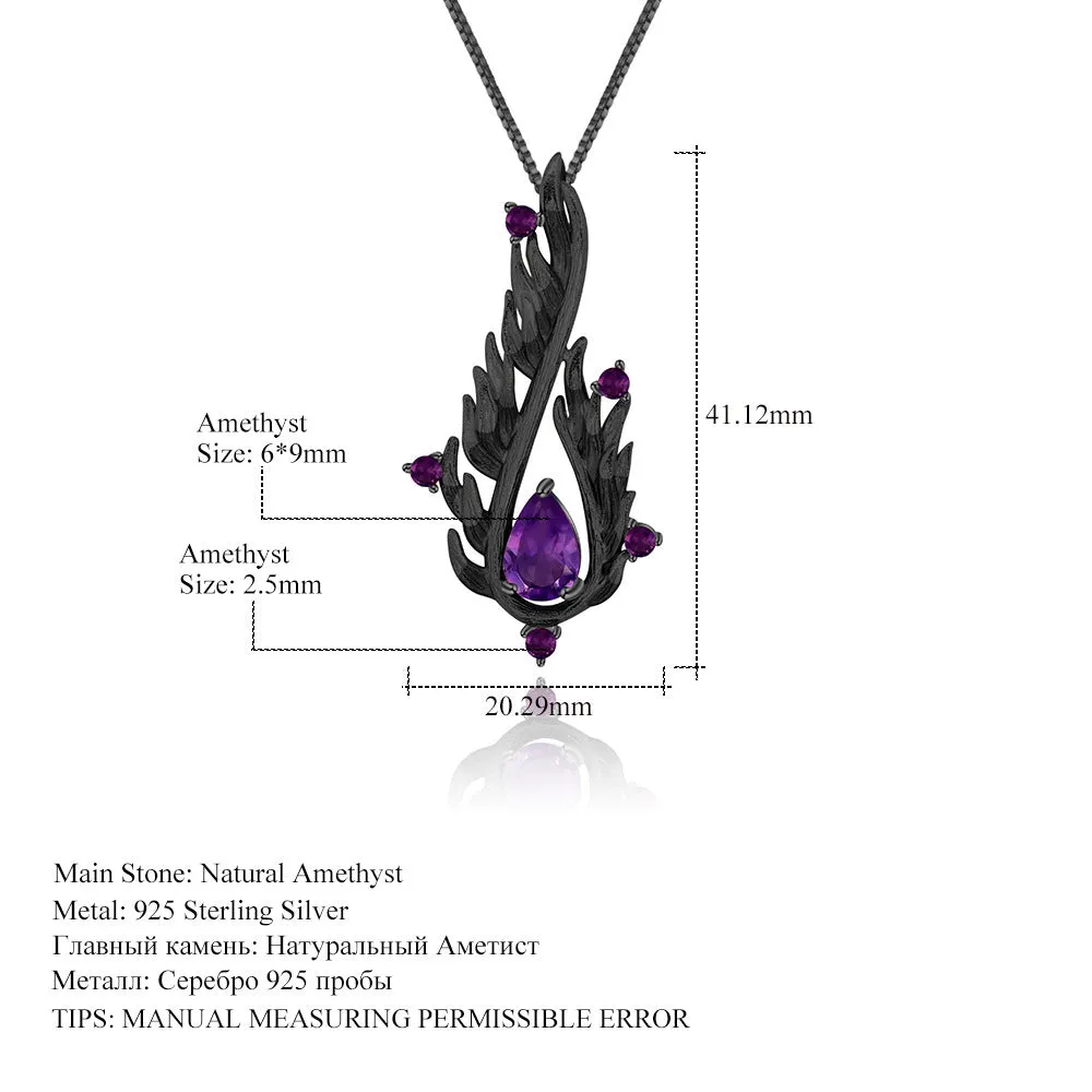 Designer High-grade Dark Retro Style Pendant- 925 Silver Natural Amethyst Pendant&Necklace!