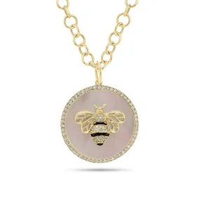 Diamond & Mother of Pearl Bee Circle Pendant