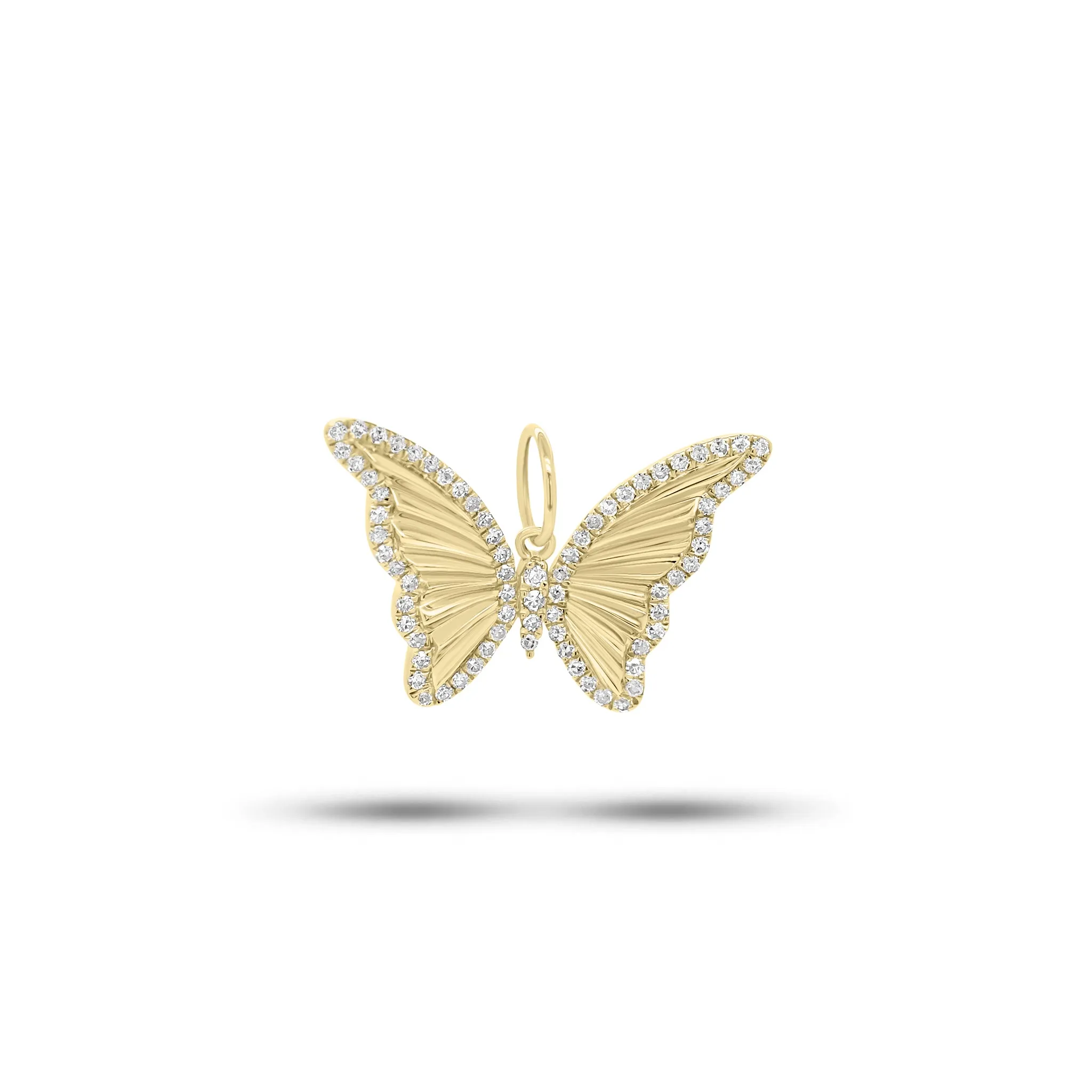 Diamond & Pleated Gold Butterfly Pendant