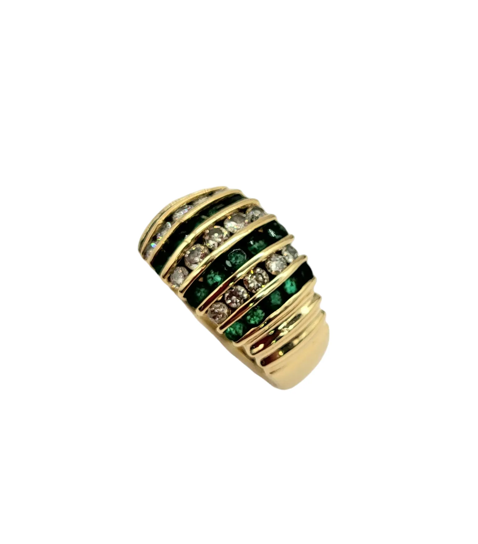 Diamond and Emerald Muti-Row Ring