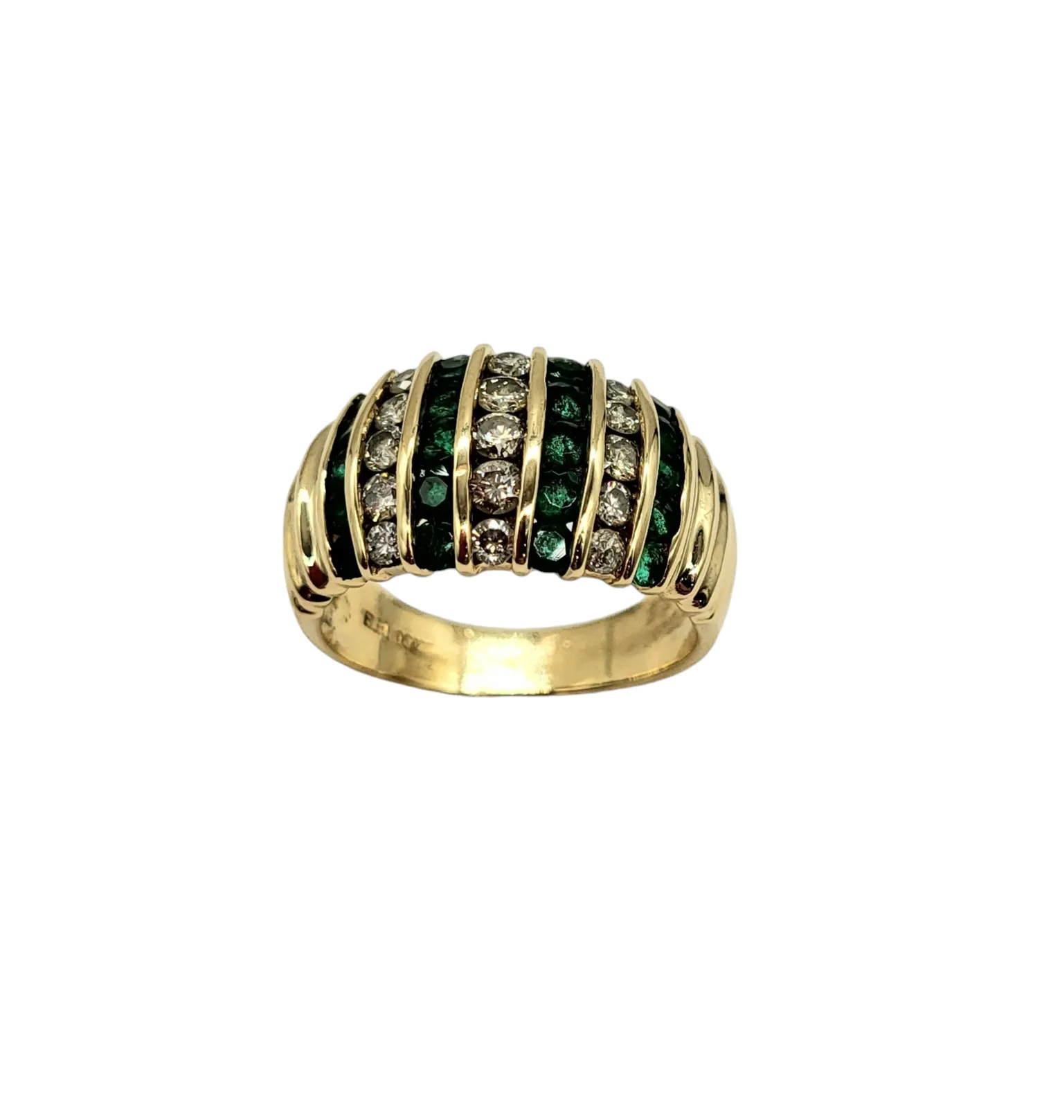 Diamond and Emerald Muti-Row Ring