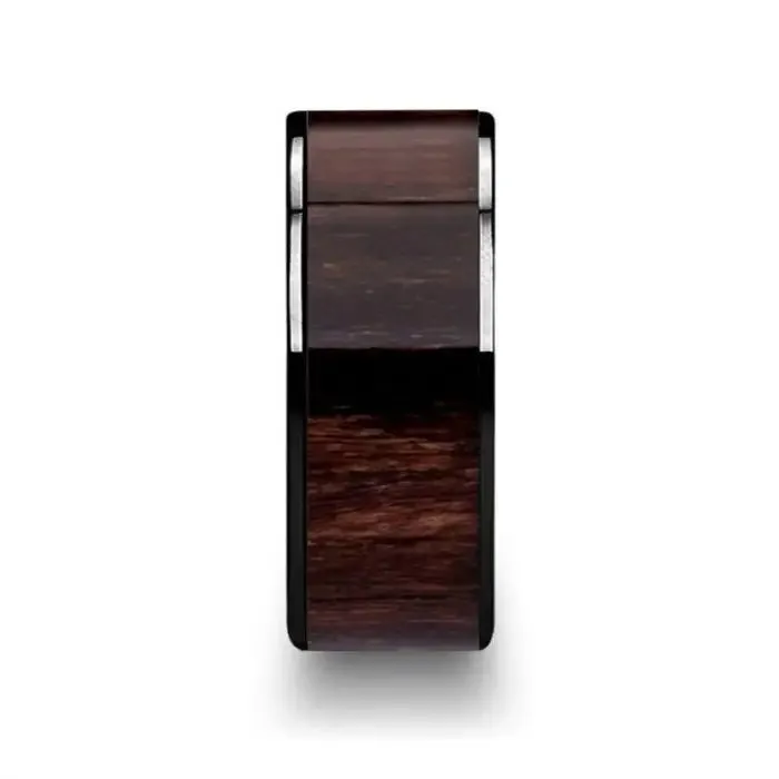 DION Flat Black Ceramic Ring Highly Polished Black Walnut Wood Inlay - 6mm - 10mm