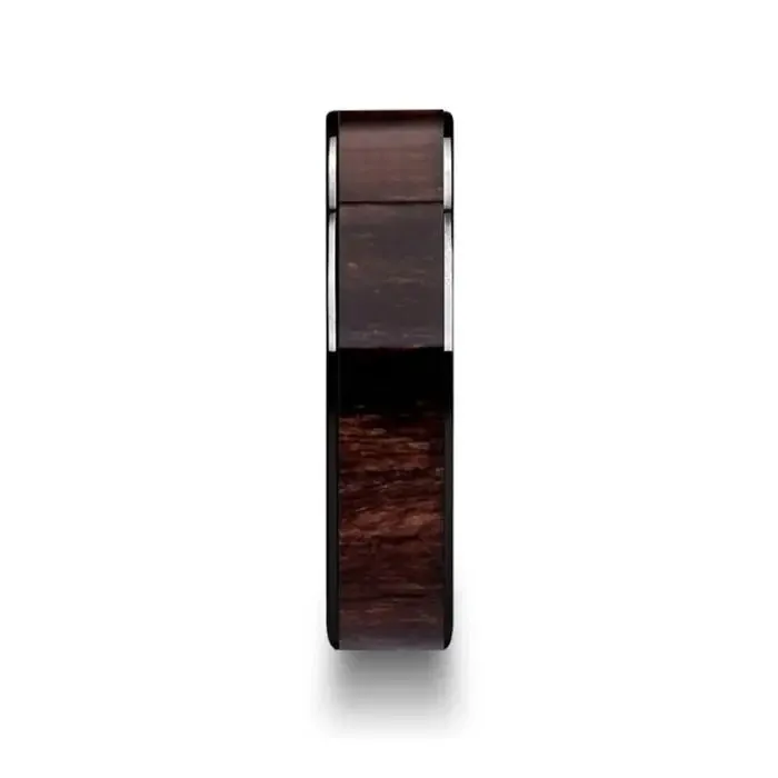 DION Flat Black Ceramic Ring Highly Polished Black Walnut Wood Inlay - 6mm - 10mm