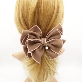 double colored edge hair bow pleated women hair accessory