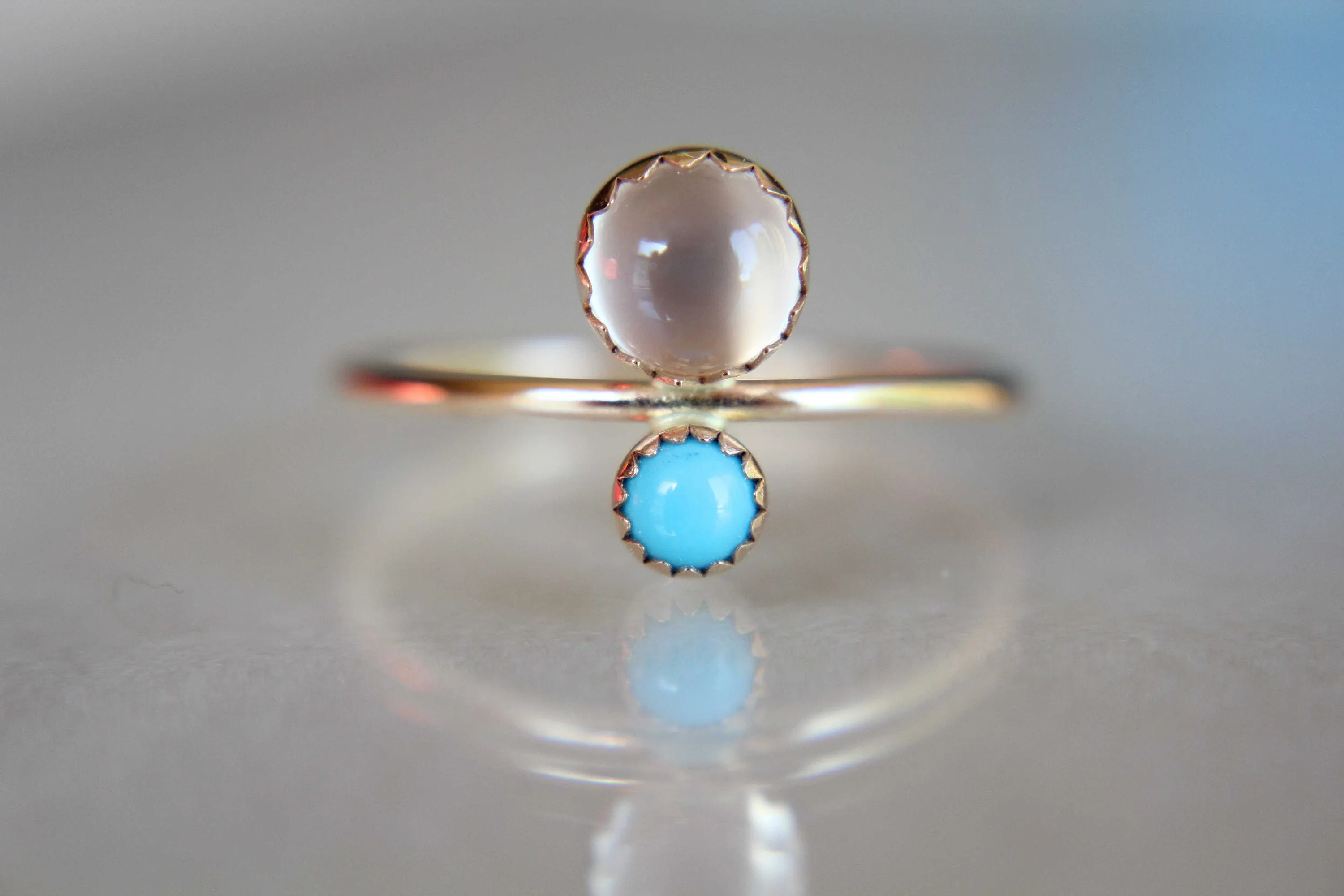 Double Gemstone Ring, Moonstone Ring, Engagement Ring, Turquoise, Dual Gemstone Ring, Gemstone Stacking Ring, White, Moonstone, Gift