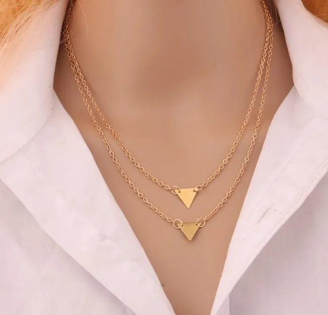 Double-layer Triangle Necklace Multi-layer Clavicle Chain Modern for Girls Women