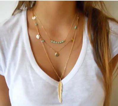 Double-layer Triangle Necklace Multi-layer Clavicle Chain Modern for Girls Women