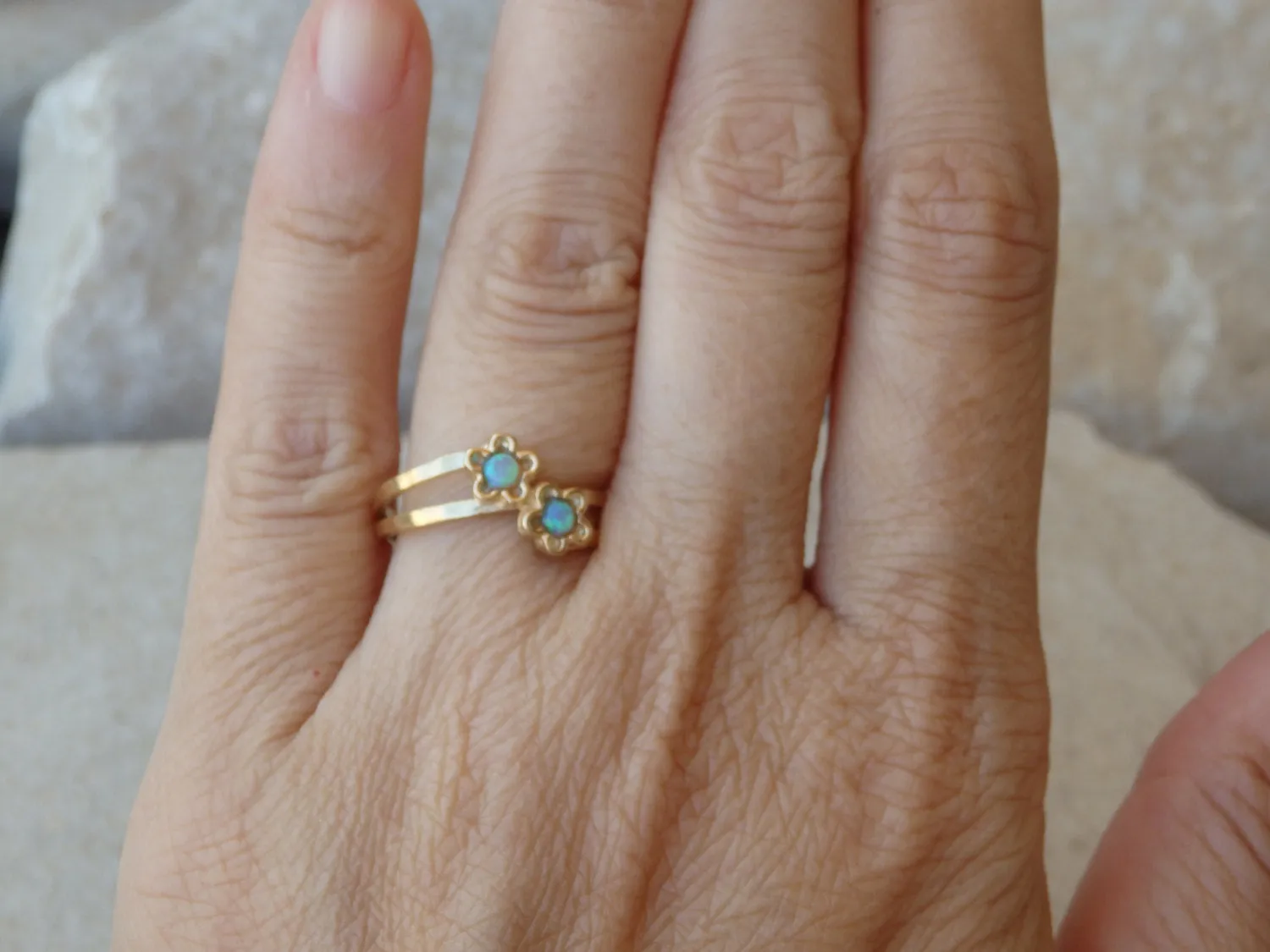 Double Opal Gold Ring