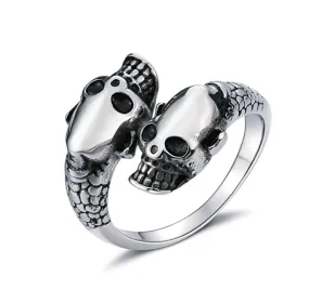 Double Skulls Stainless Steel Ring