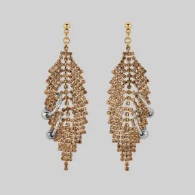 DOWNFALL. Pierced Dazzle Chain Chandelier Earrings - Gold