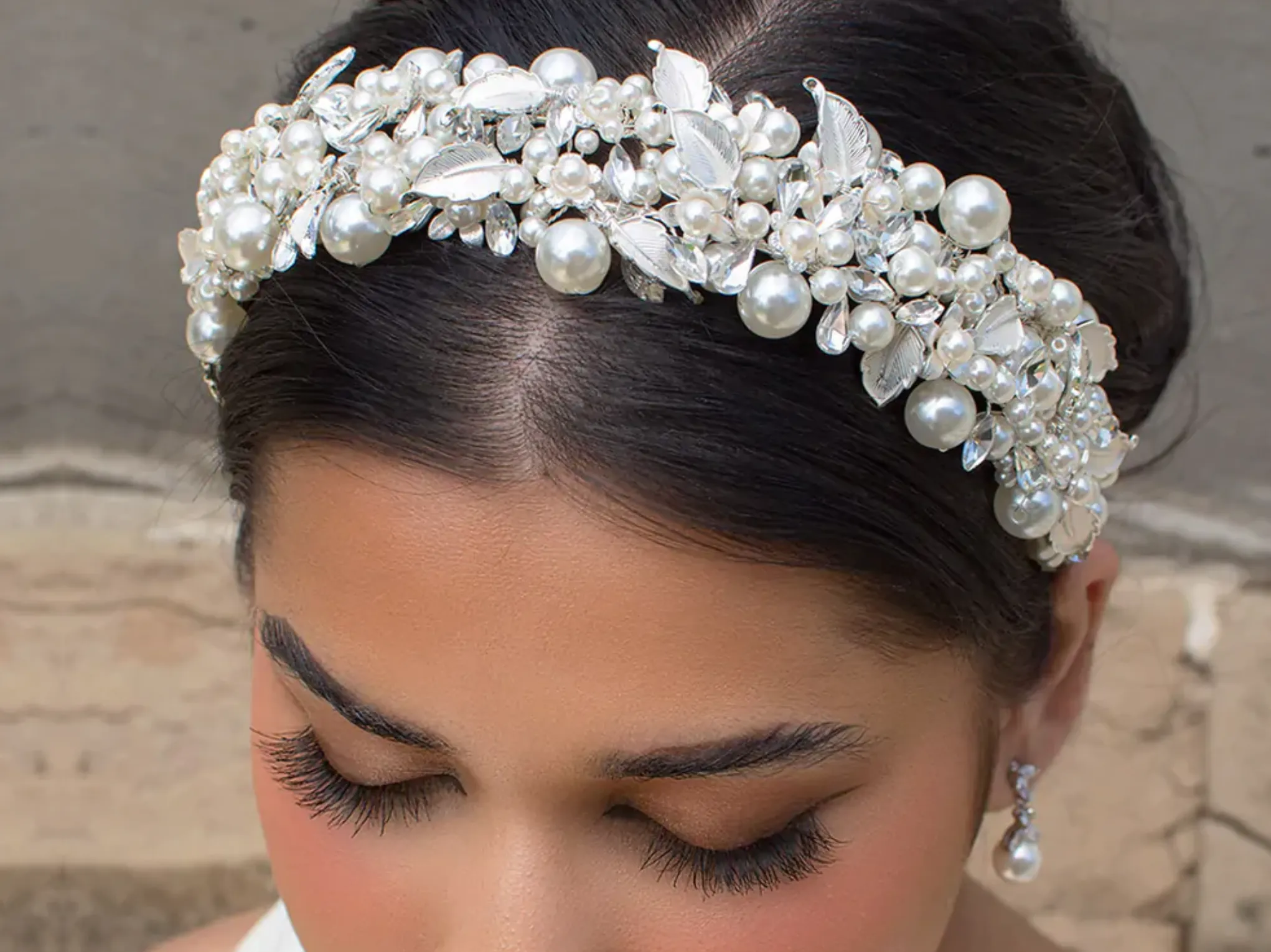 Eloise - Pearl Crystal Wide Bridal Headband