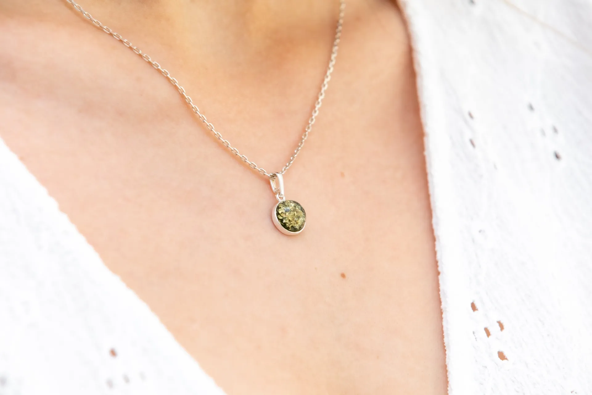 ESSENTIALS Mini Green Amber Pendant - Minimalist Everyday Necklace | Elegant Baltic Amber Jewelry