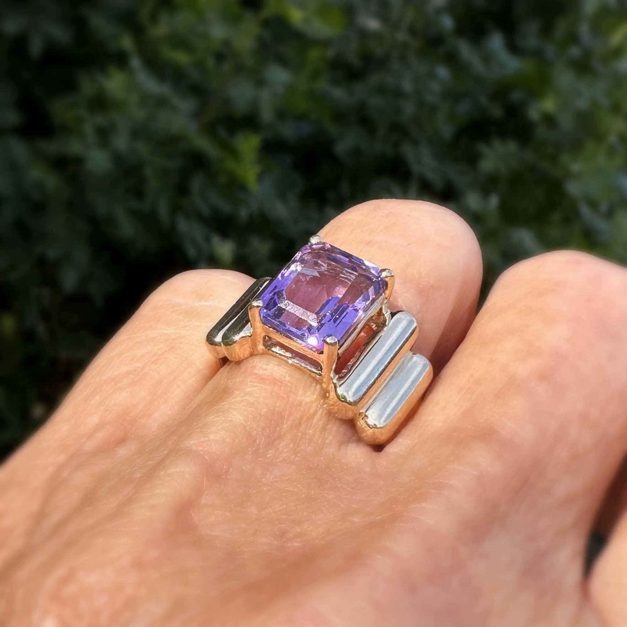 Estate Gold 4 Carat Step Cut Amethyst Cocktail Ring