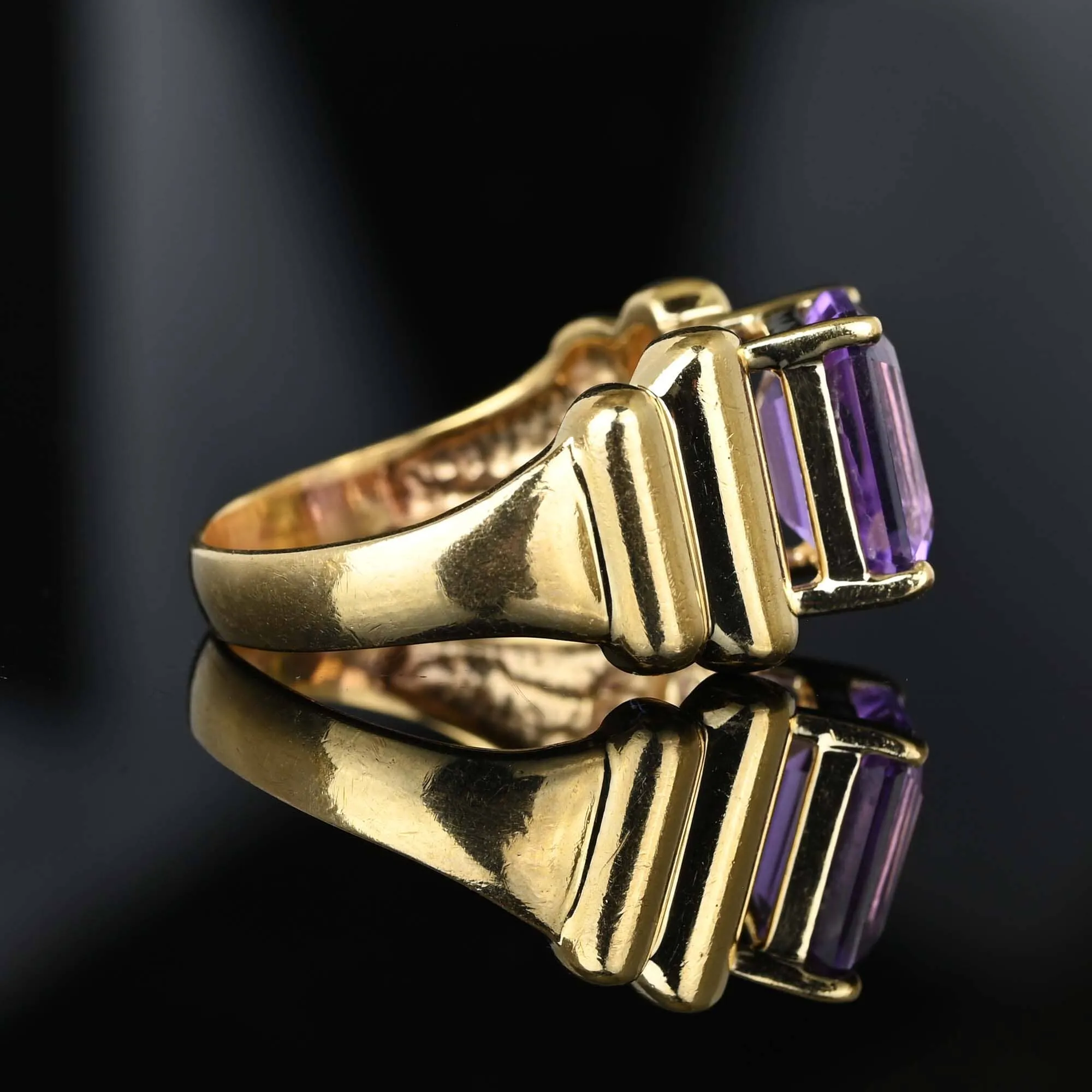 Estate Gold 4 Carat Step Cut Amethyst Cocktail Ring