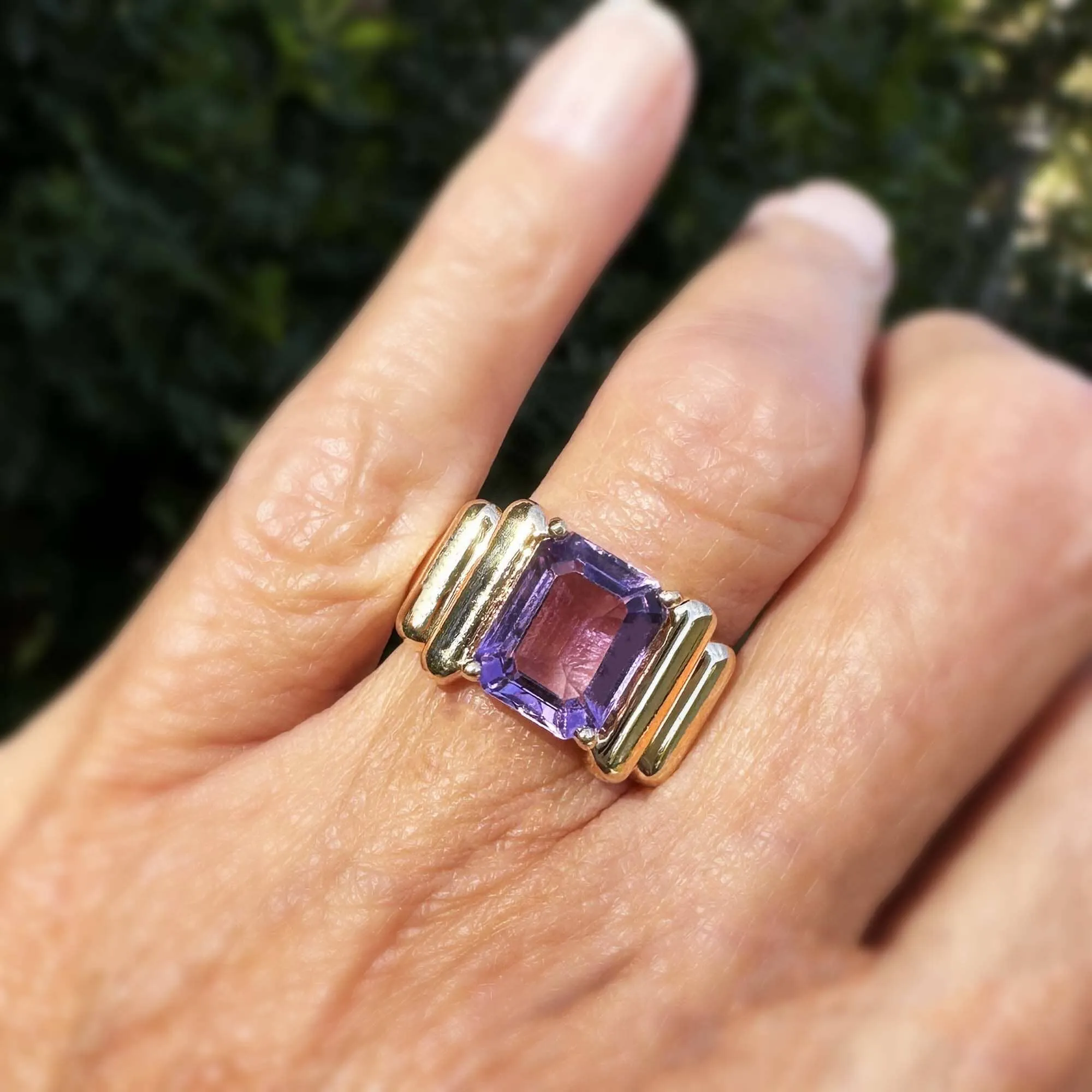 Estate Gold 4 Carat Step Cut Amethyst Cocktail Ring