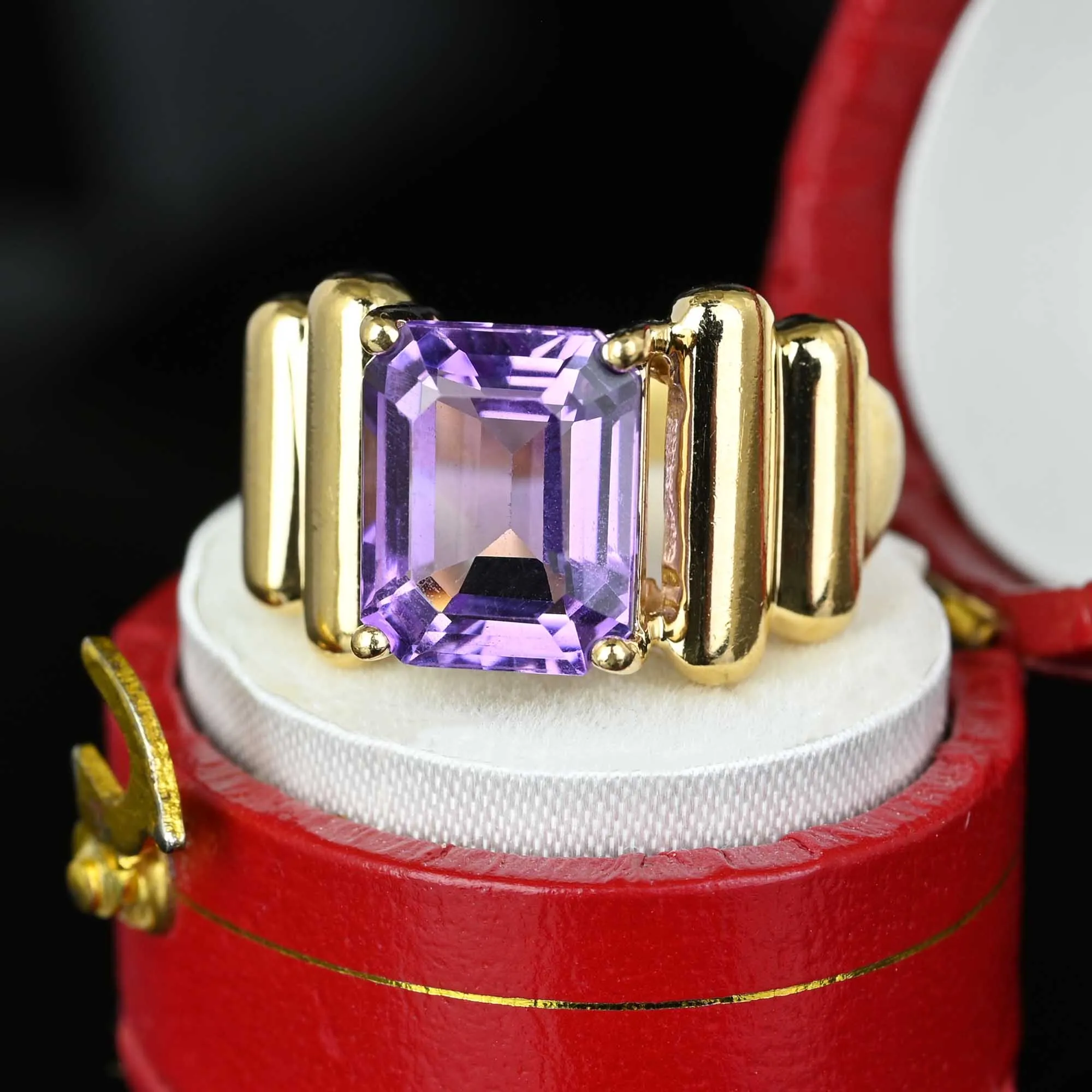 Estate Gold 4 Carat Step Cut Amethyst Cocktail Ring