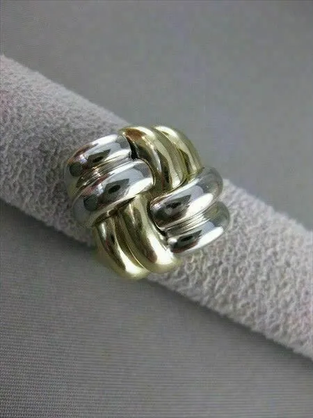 ESTATE WIDE LARGE 14K WHITE & YELLOW GOLD PUFF KNOT COCKTAIL RING 21MM #21391