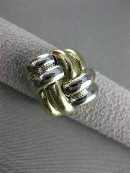 ESTATE WIDE LARGE 14K WHITE & YELLOW GOLD PUFF KNOT COCKTAIL RING 21MM #21391