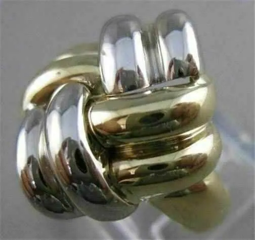 ESTATE WIDE LARGE 14K WHITE & YELLOW GOLD PUFF KNOT COCKTAIL RING 21MM #21391