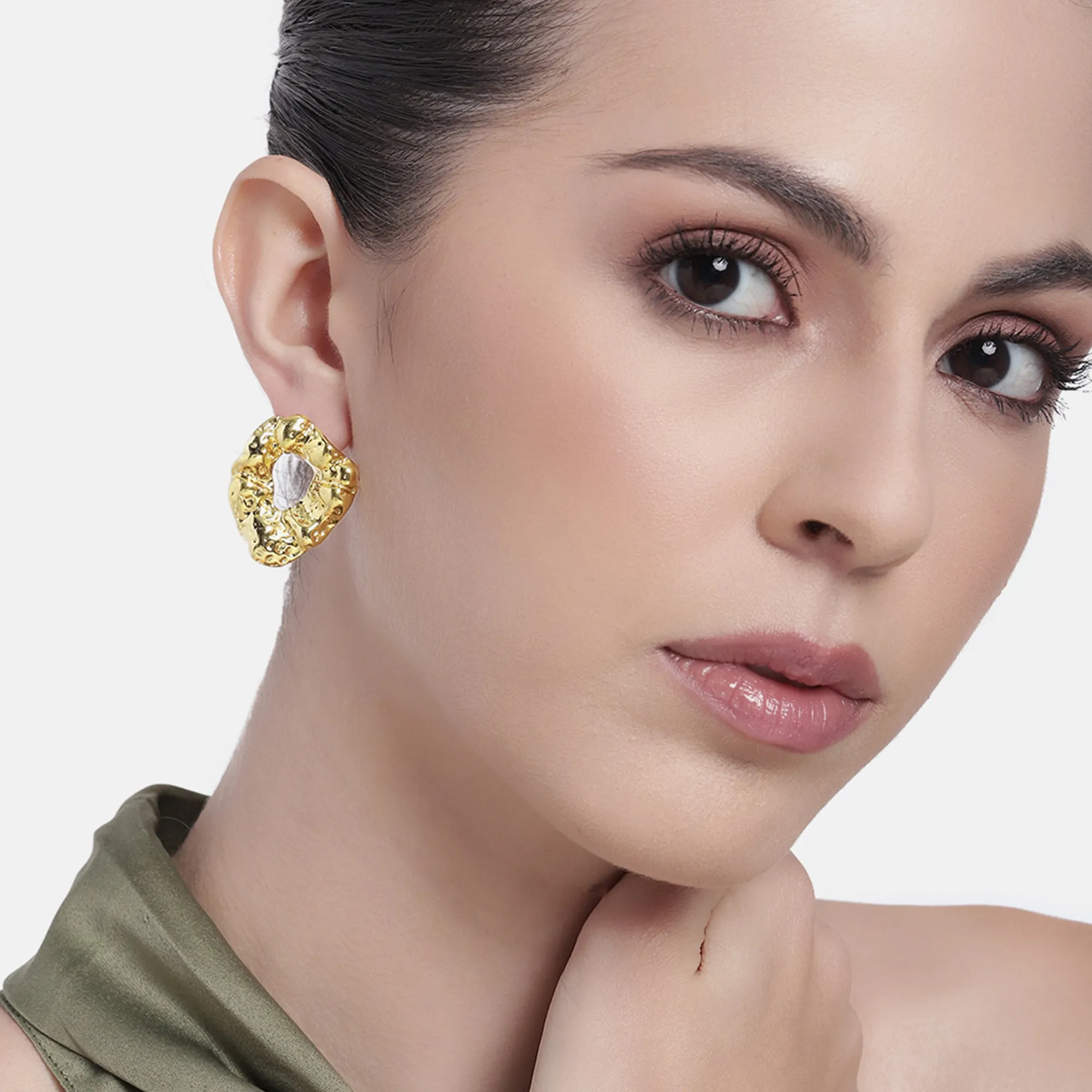 Estele Gold Plated Contemporary Statement Demifine Stud Earrings for Girls and Women