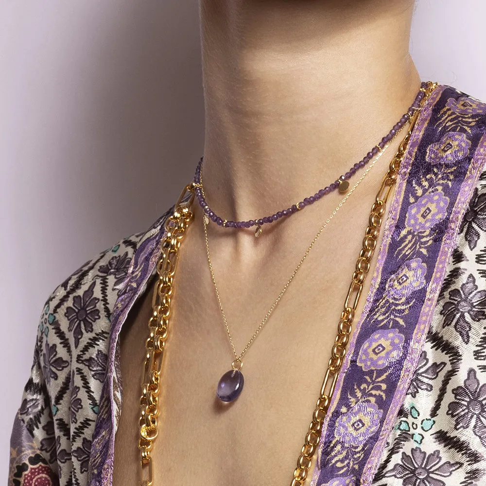 Eva Amethyst Reversible Necklace with gold discs