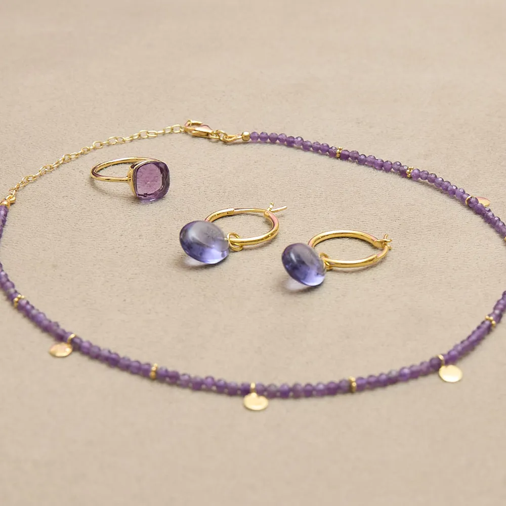 Eva Amethyst Reversible Necklace with gold discs