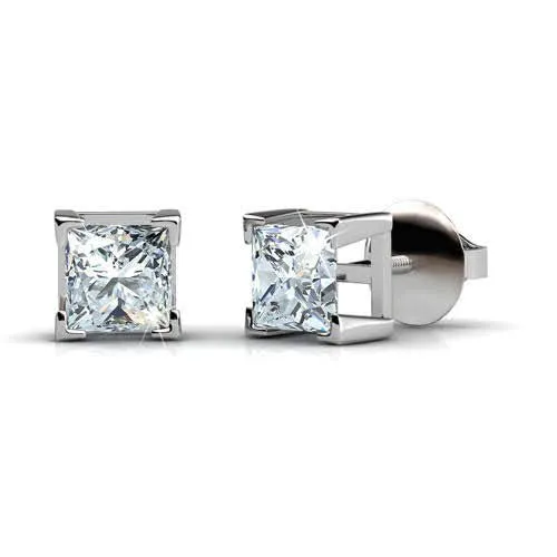 Fancy 0.80CT Princess Cut Diamond Stud Earrings in 14KT White Gold