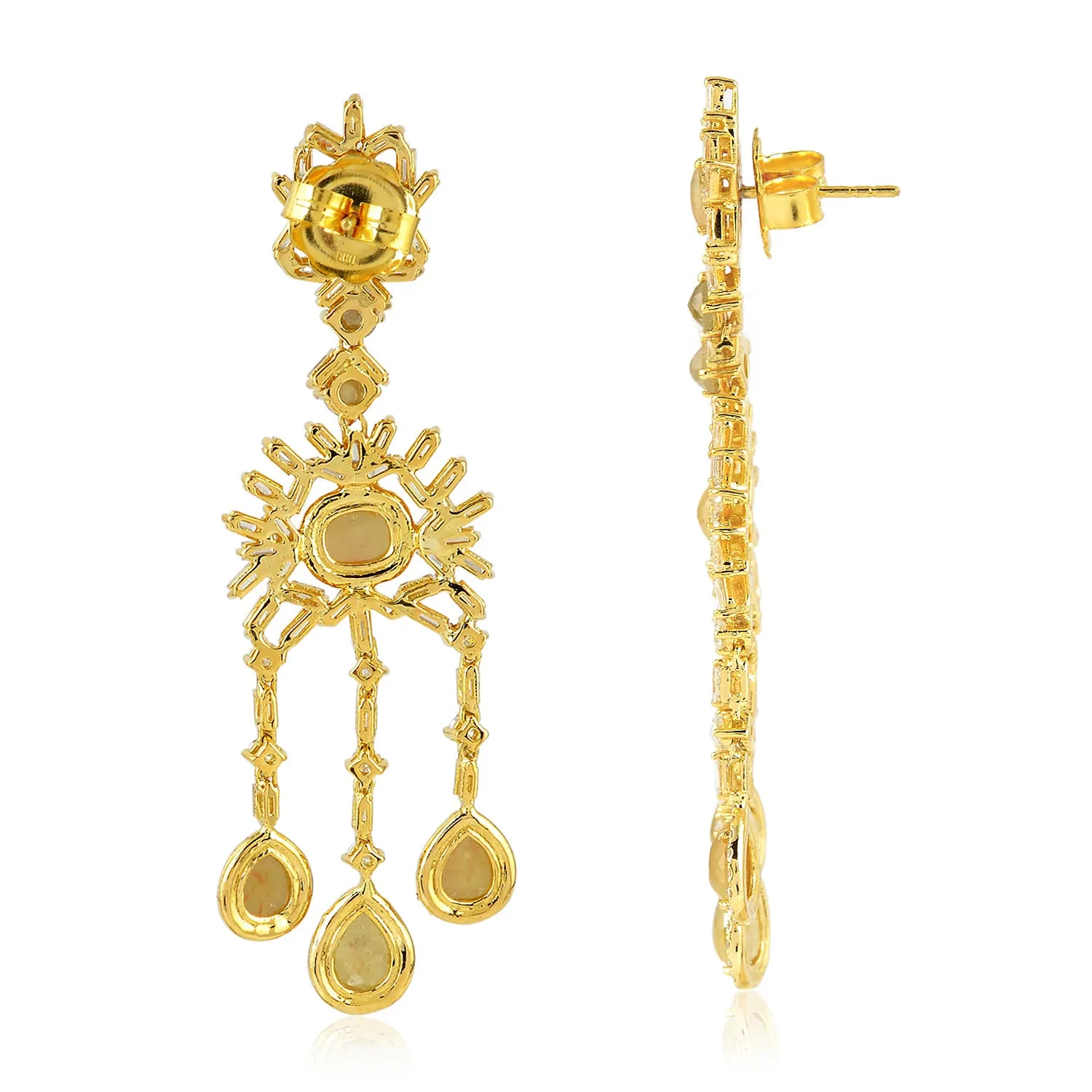 Fancy Coloured Ice Diamond Drills Large Chandelier Luxury Earrings For Women In 18K Gold