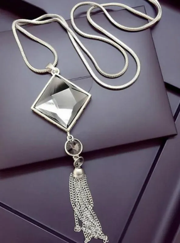 Fashion Women Pendant Necklace Square Big Drop Crystal