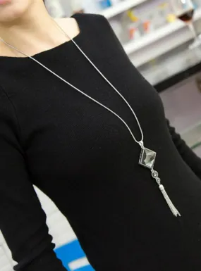 Fashion Women Pendant Necklace Square Big Drop Crystal